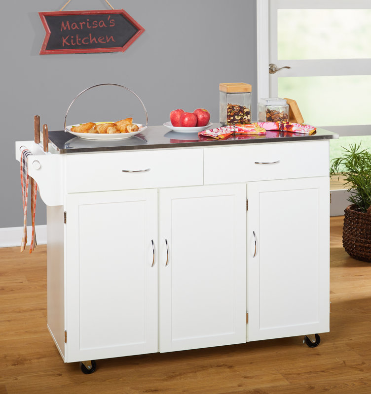 Kitchen island with stainless steel top Red Barrel Studio Garrettsville Kitchen Island with Stainless Steel Top & Reviews | Wayfair